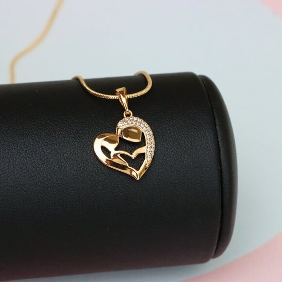 "Heart Shaped Mother & Child Pendant in Rose Gold with CZ Accents, XPPT1840 - Picture 13 of 13